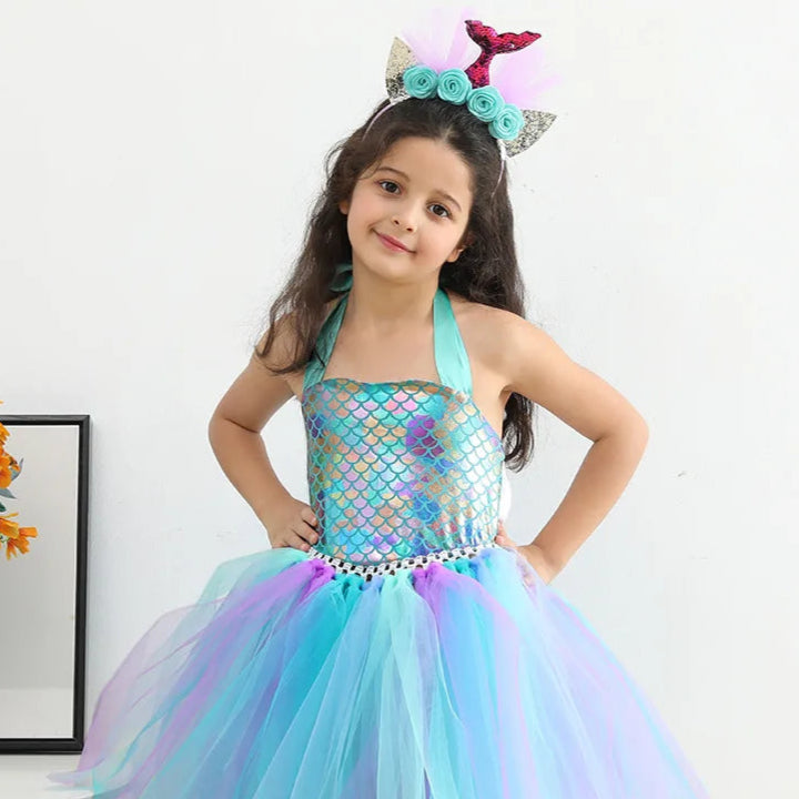 🎀 Mermaid Princess Tutu Dress with Headband