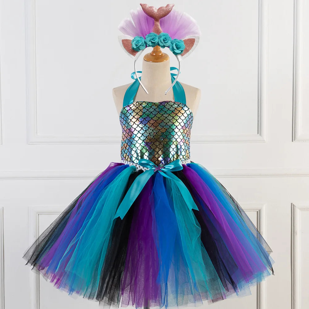 🎀 Mermaid Princess Tutu Dress with Headband