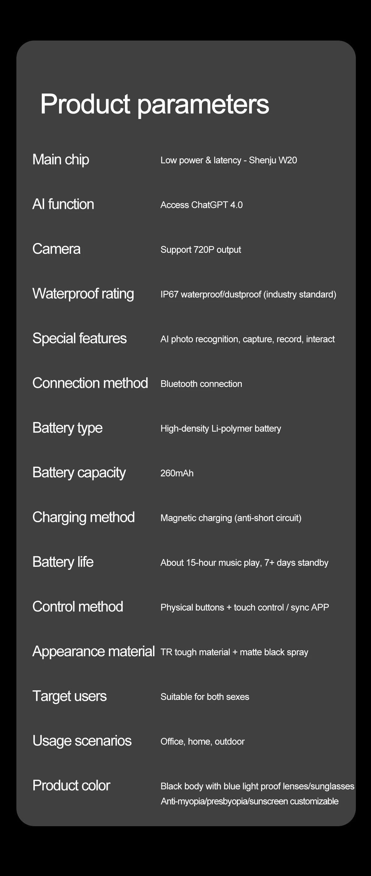 Xiaomi AI Smart Glasses Recording Videos Photo Recognition Answer Translation Large Battery Ip65 Waterproof Bluetooth Glasses