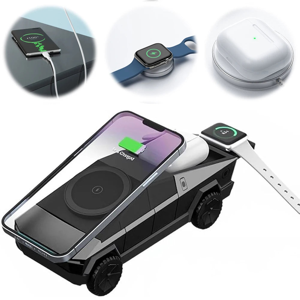 3-in-1 Cybertruck-Style Desktop Wireless Charger