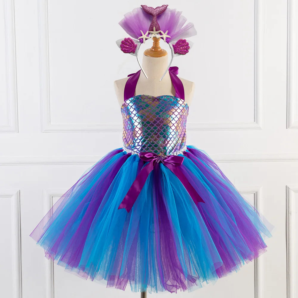 🎀 Meerjungfrauen-Prinzessinnen-Tutu-Kleid mit Stirnband