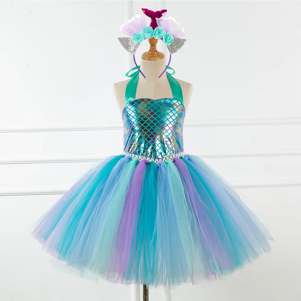 🎀 Mermaid Princess Tutu Dress with Headband