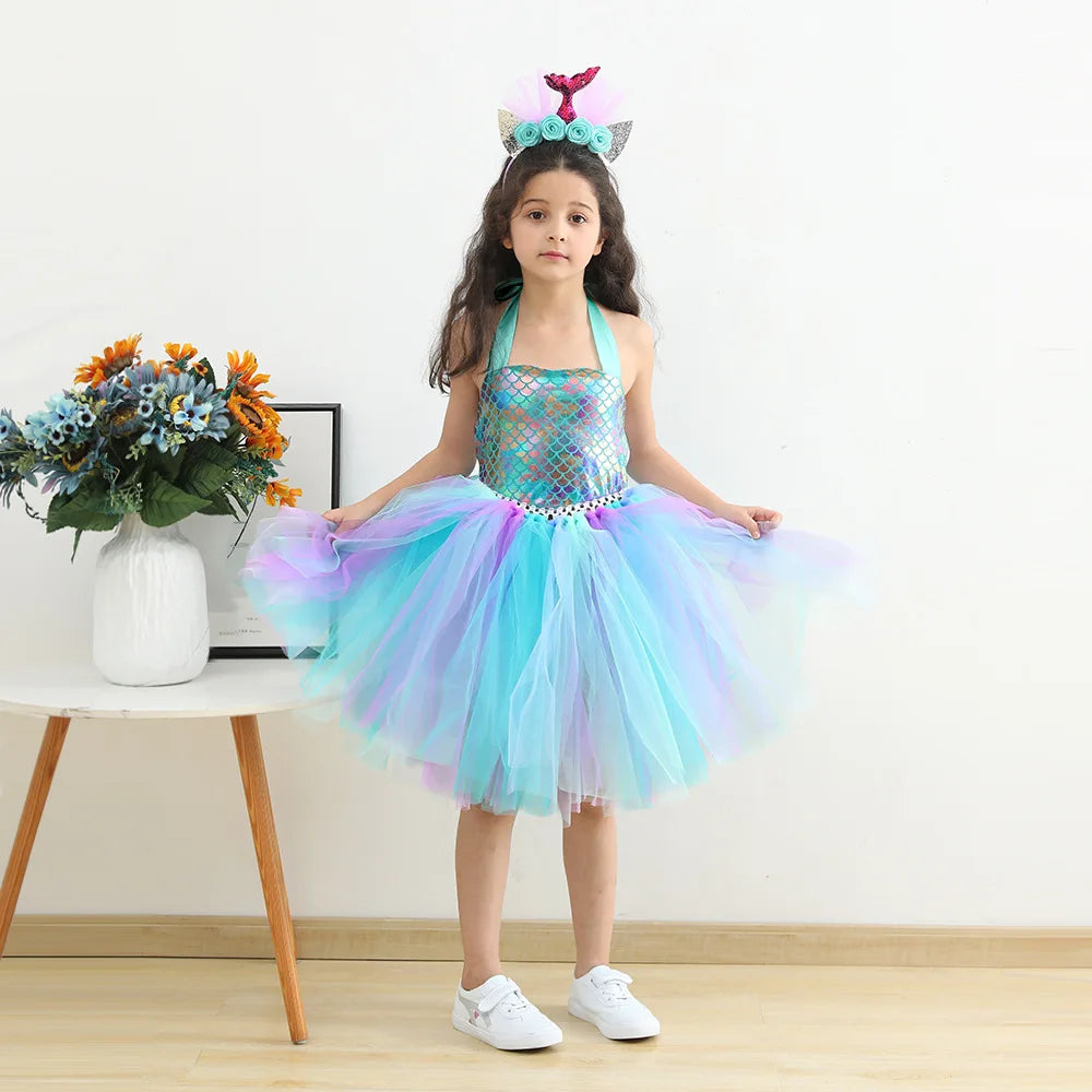 🎀 Mermaid Princess Tutu Dress with Headband