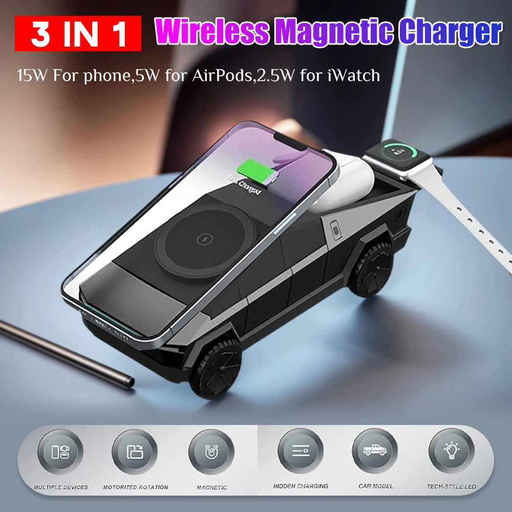 3-in-1 Cybertruck-Style Desktop Wireless Charger