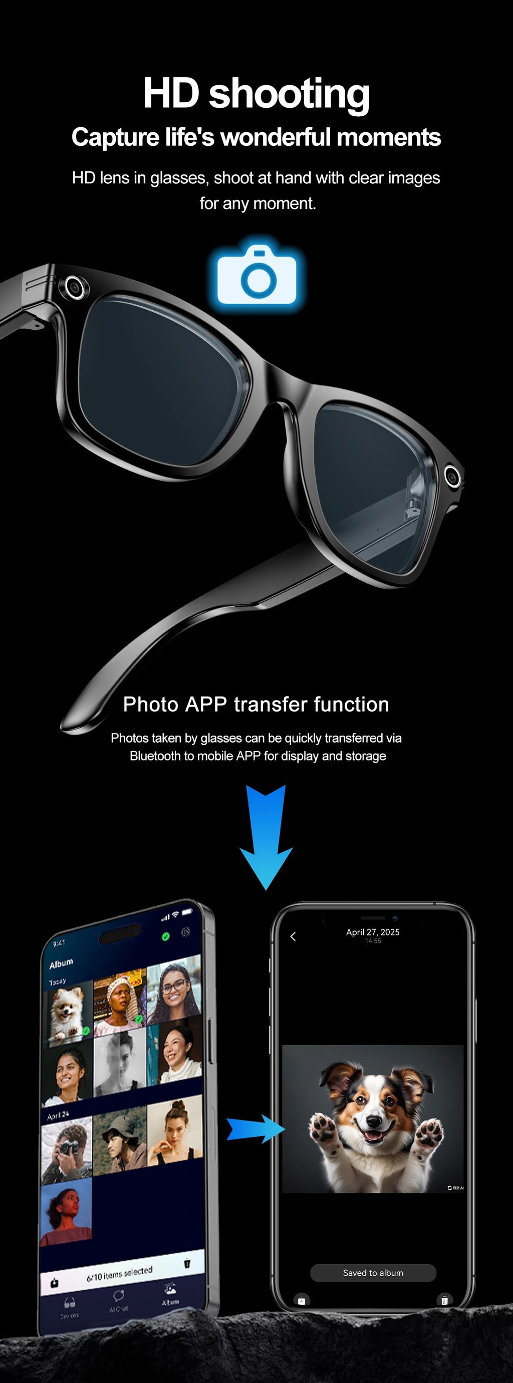 Xiaomi AI Smart Glasses Recording Videos Photo Recognition Answer Translation Large Battery Ip65 Waterproof Bluetooth Glasses