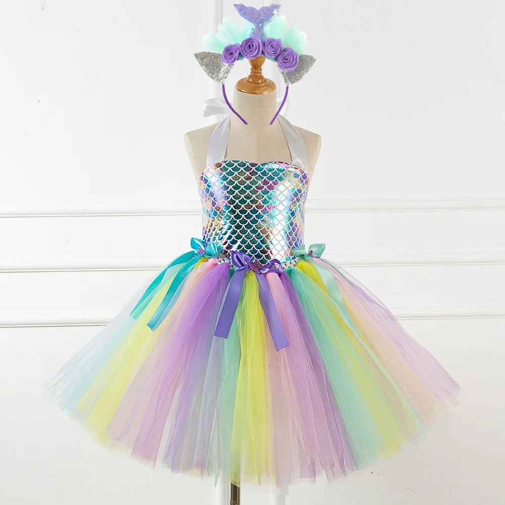 🎀 Mermaid Princess Tutu Dress with Headband