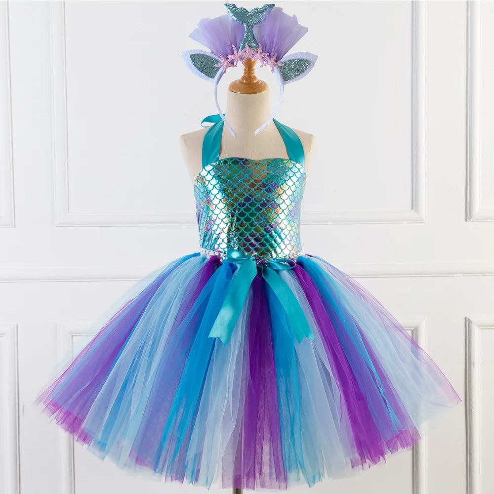 🎀 Mermaid Princess Tutu Dress with Headband
