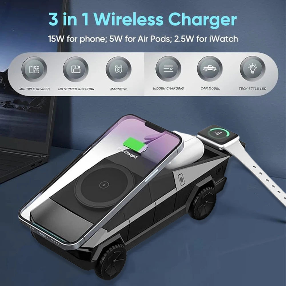 3-in-1 Cybertruck-Style Desktop Wireless Charger