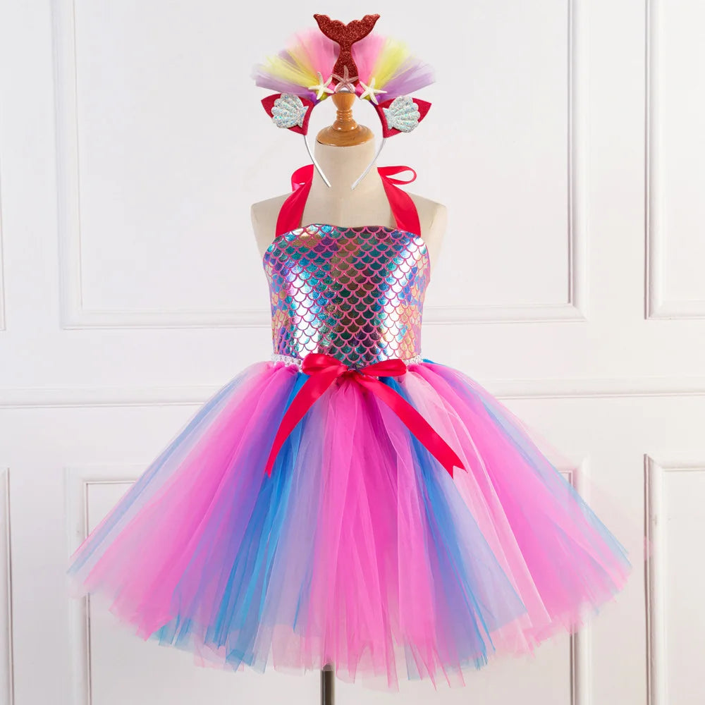🎀 Mermaid Princess Tutu Dress with Headband