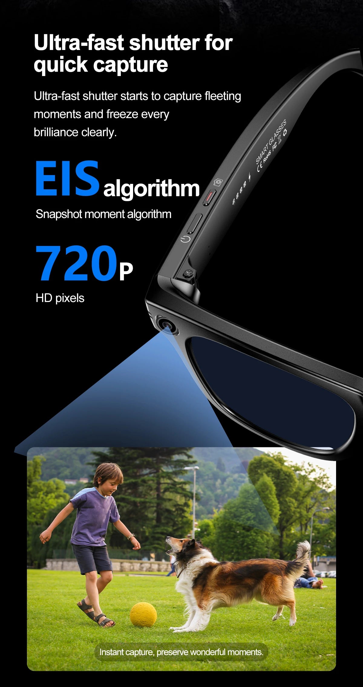 Xiaomi AI Smart Glasses Recording Videos Photo Recognition Answer Translation Large Battery Ip65 Waterproof Bluetooth Glasses