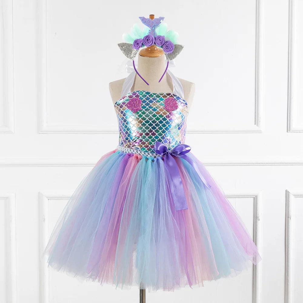 🎀 Mermaid Princess Tutu Dress with Headband
